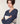 Stribet V-hals sweater i merinould - Denim Blue